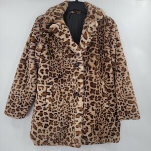 Sebby Collection reversable faux fur leopard coat oversized size S